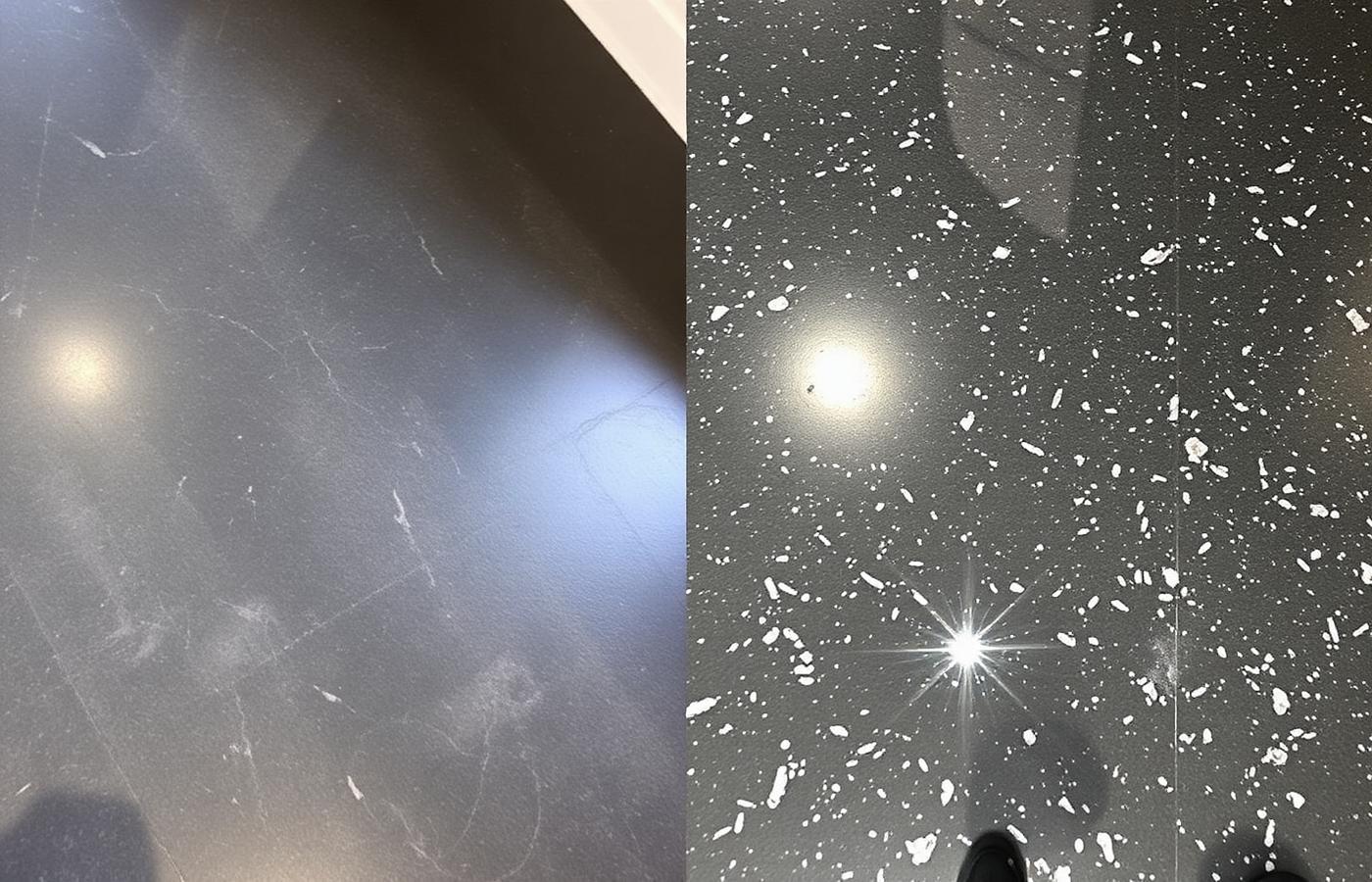 Comparação antes e depois: Piso escuro com recuperação de brilho