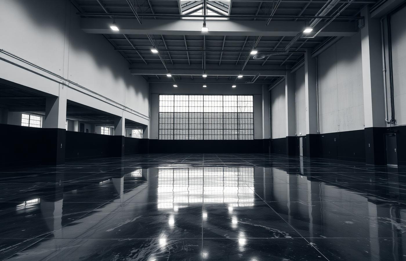 Ambiente comercial amplo com piso refletivo
